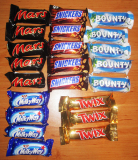 snickers/mars/twix/bounty/kitkat chocolate bars